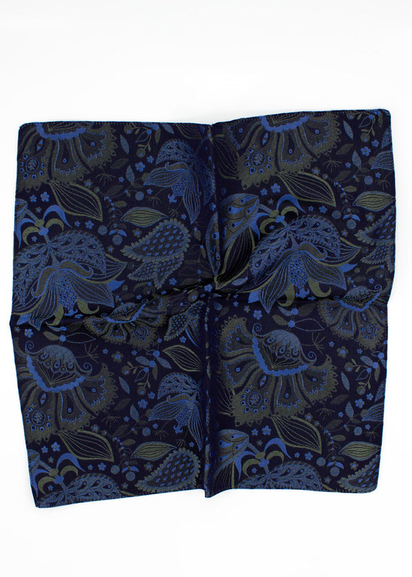 Flora Silk Jacquard Pocket Square - Green